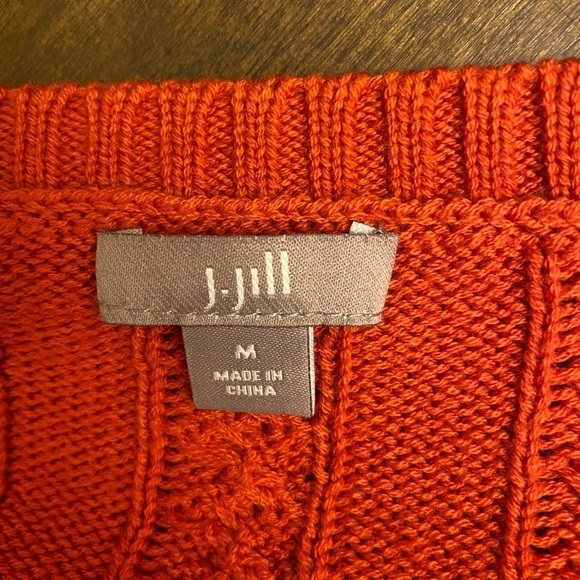 J. Jill Wool Blend Size Medium Orange Cable Knit Grandma Sweater / Tunic Pumpkin - Picture 6 of 8